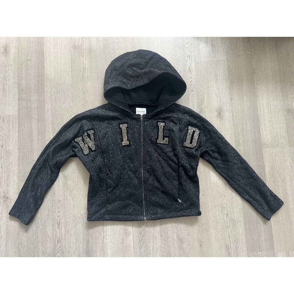 Diesel Kids Girls Full Zip Hoodie Rhinestone Sweatshirt Hoodies Size 10 Black